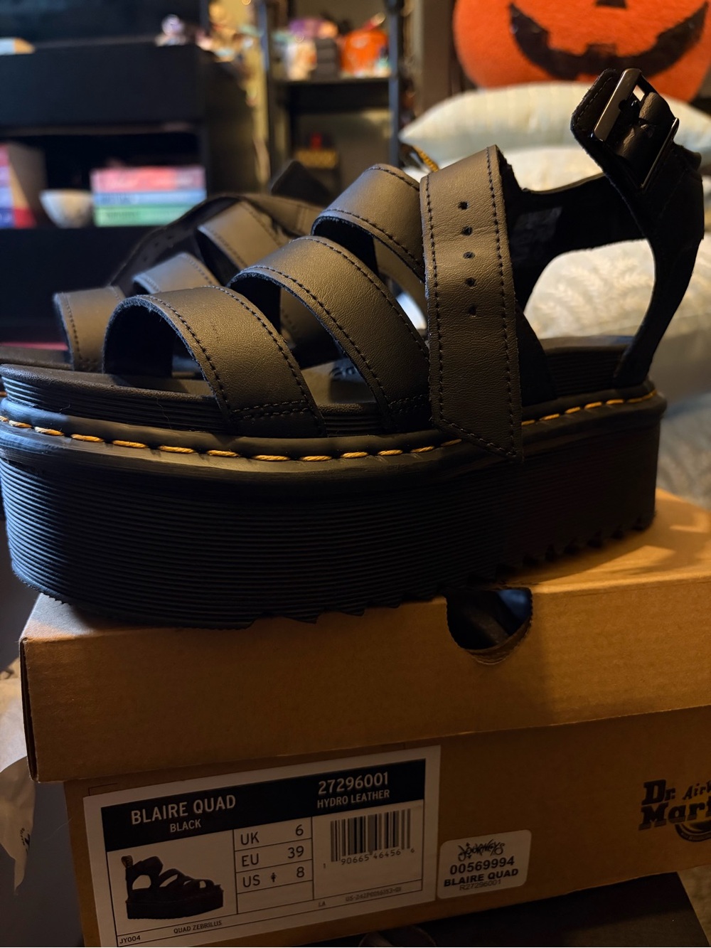 Dr. Martens Black Quad Platform Sandals